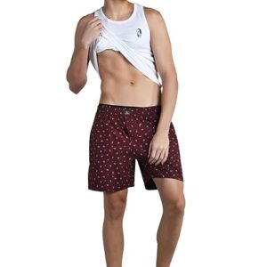 Men's Combed Cotton Woven Printed Boxer Shorts with Dual Full Sized Side Pockets